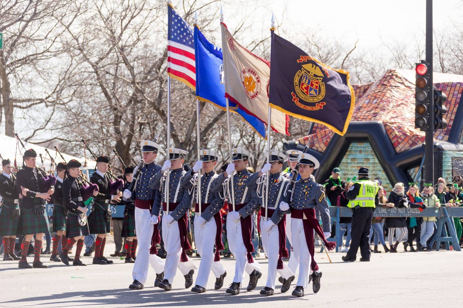 Chicago, Illinois, USA - March 17, 2018, The St. Patrick's Day Parade is a cultural and religious celebration from Ireland in honor of  Saint Patrick.