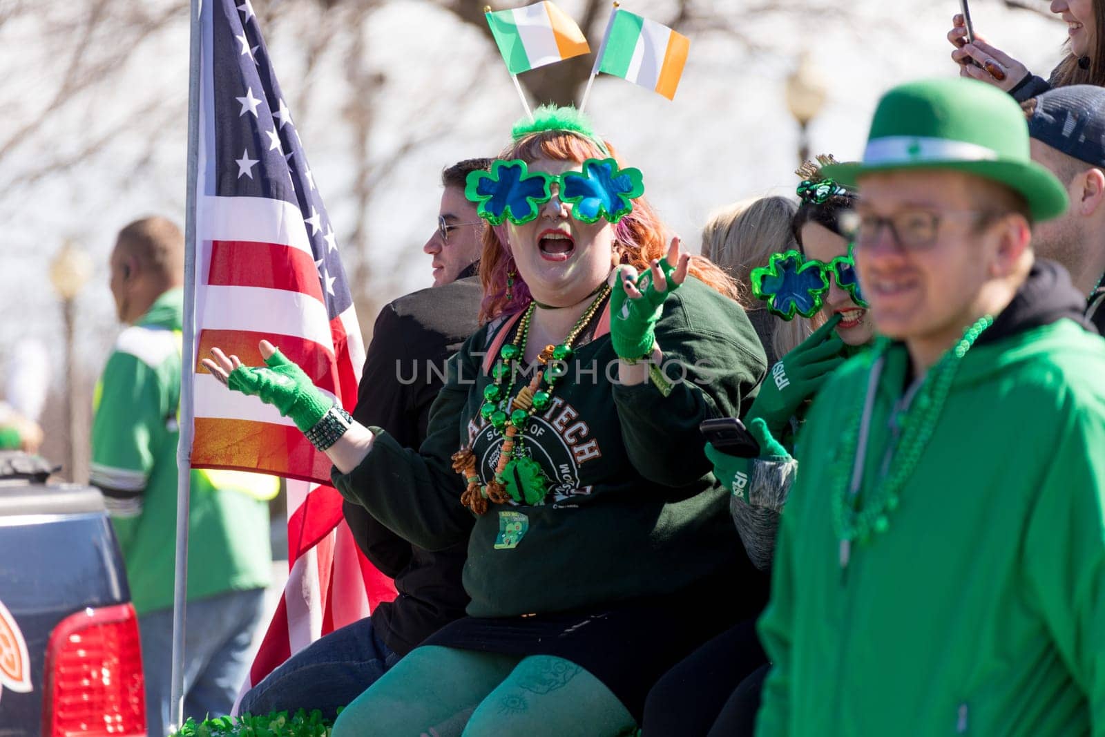 Chicago, Illinois, USA - March 17, 2018, The St. Patrick's Day Parade is a cultural and religious celebration from Ireland in honor of  Saint Patrick.