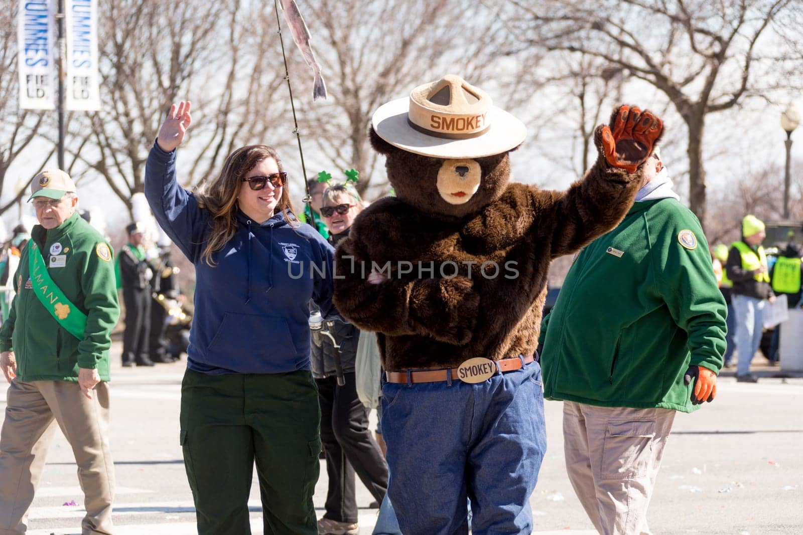 Chicago, Illinois, USA - March 17, 2018, The St. Patrick's Day Parade is a cultural and religious celebration from Ireland in honor of  Saint Patrick.