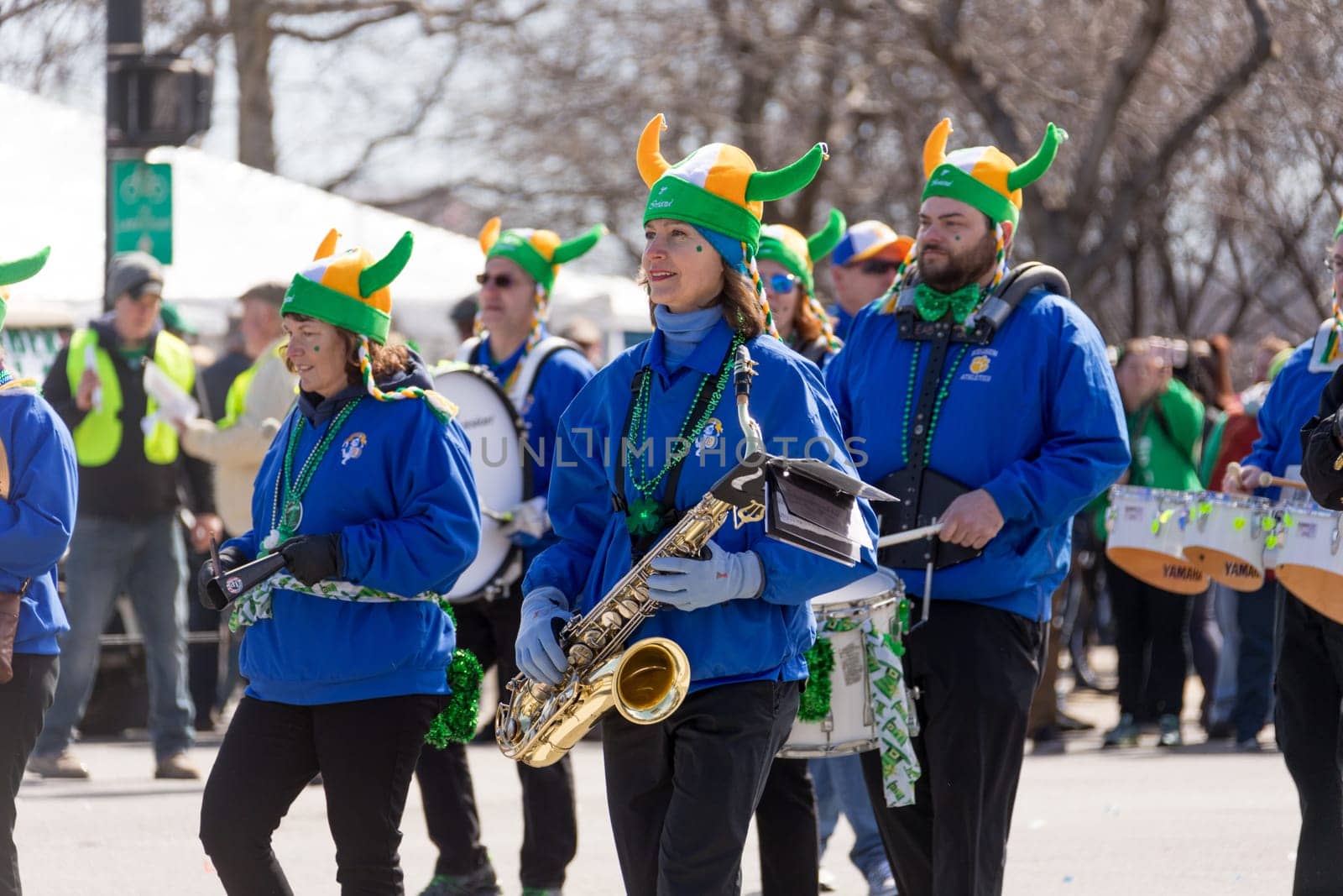 Chicago, Illinois, USA - March 17, 2018, The St. Patrick's Day Parade is a cultural and religious celebration from Ireland in honor of  Saint Patrick.