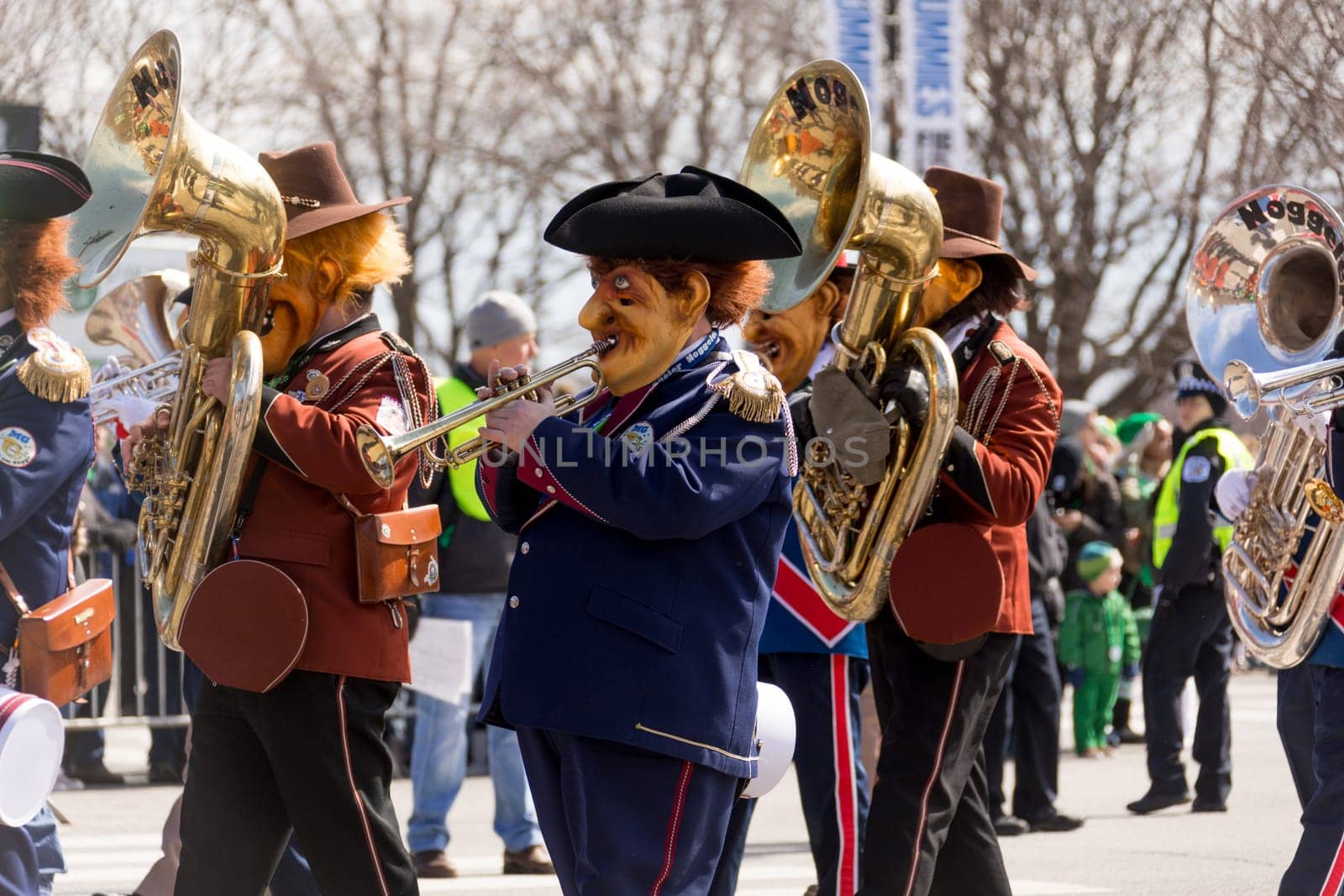 Chicago, Illinois, USA - March 17, 2018, The St. Patrick's Day Parade is a cultural and religious celebration from Ireland in honor of  Saint Patrick.