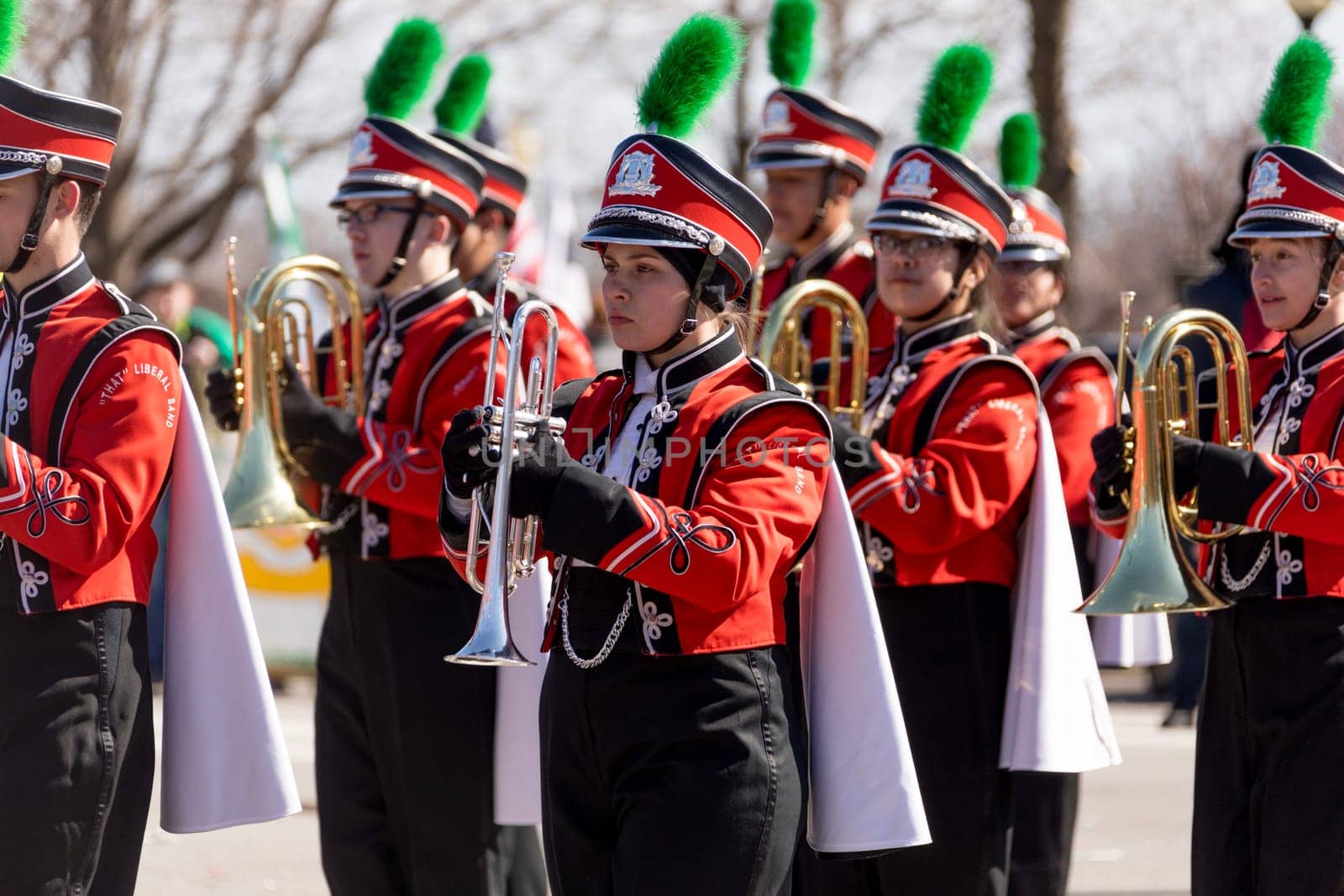 Chicago, Illinois, USA - March 17, 2018, The St. Patrick's Day Parade is a cultural and religious celebration from Ireland in honor of  Saint Patrick.