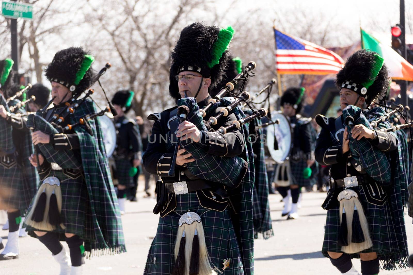 Chicago, Illinois, USA - March 17, 2018, The St. Patrick's Day Parade is a cultural and religious celebration from Ireland in honor of  Saint Patrick.