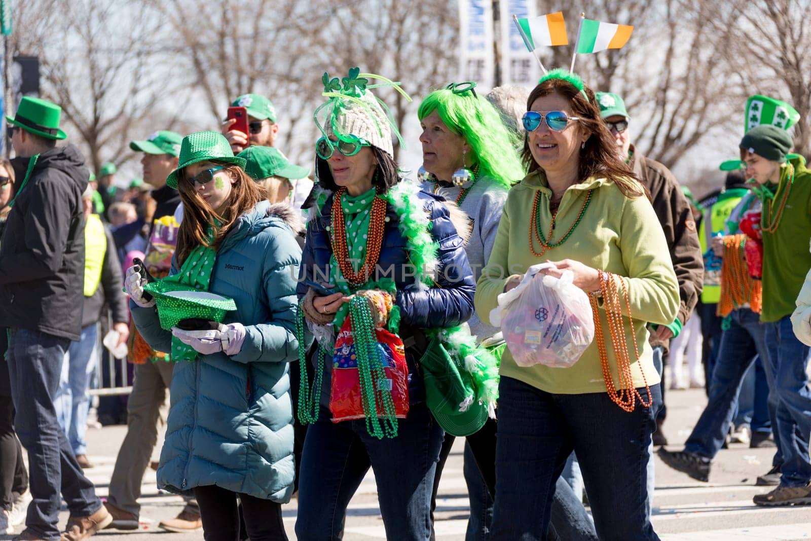 Chicago, Illinois, USA - March 17, 2018, The St. Patrick's Day Parade is a cultural and religious celebration from Ireland in honor of  Saint Patrick.