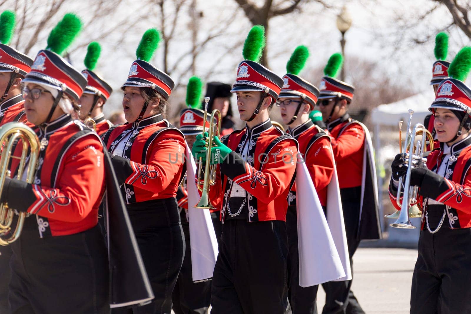 Chicago, Illinois, USA - March 17, 2018, The St. Patrick's Day Parade is a cultural and religious celebration from Ireland in honor of  Saint Patrick.