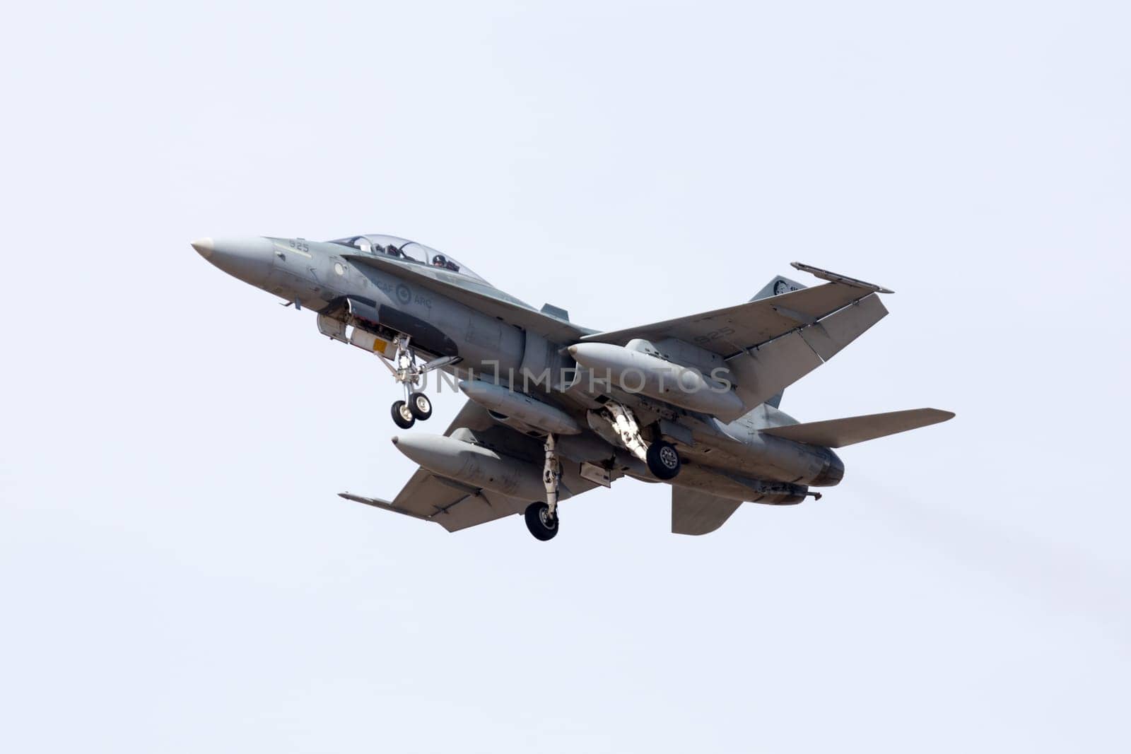 Louisville, Kentucky, USA - April 21, 2018 CF-18 Hornet of the Royal Canadian Air Force doing a fly by at the Thunder Over Louisville