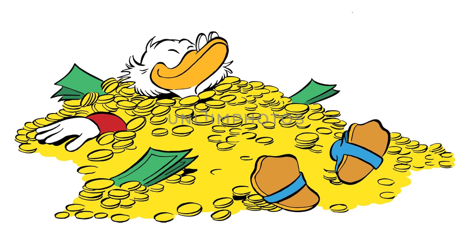 relax uncle scrooge charcter mcduck gold coins money illustration cartoon