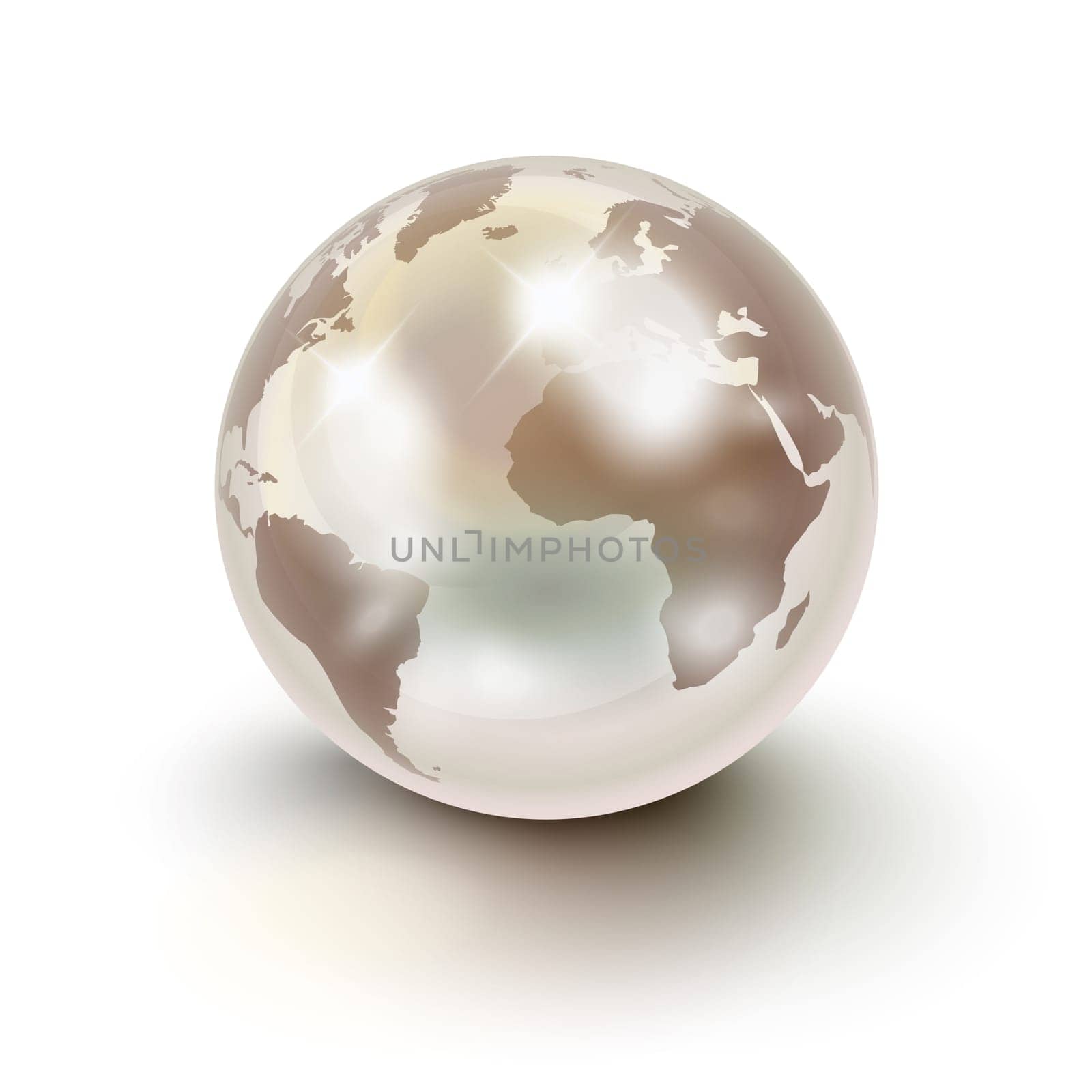 Precious Earth like a white pearl with light effects over white