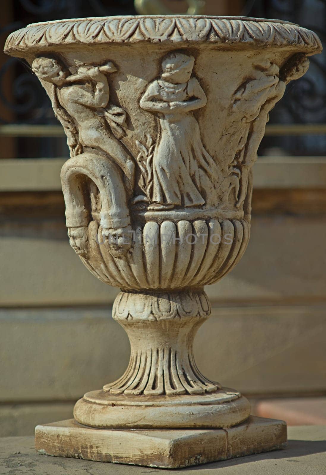 vase with carved decorations, close up