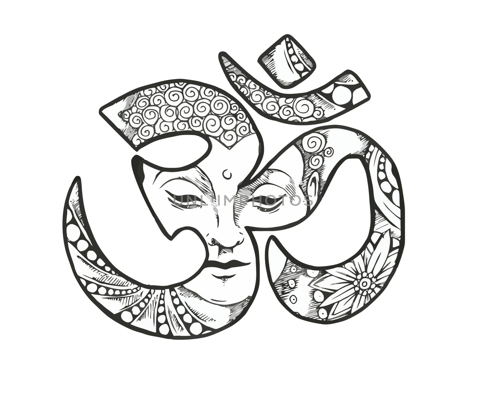 om hinduism black white illustration buddha meditation