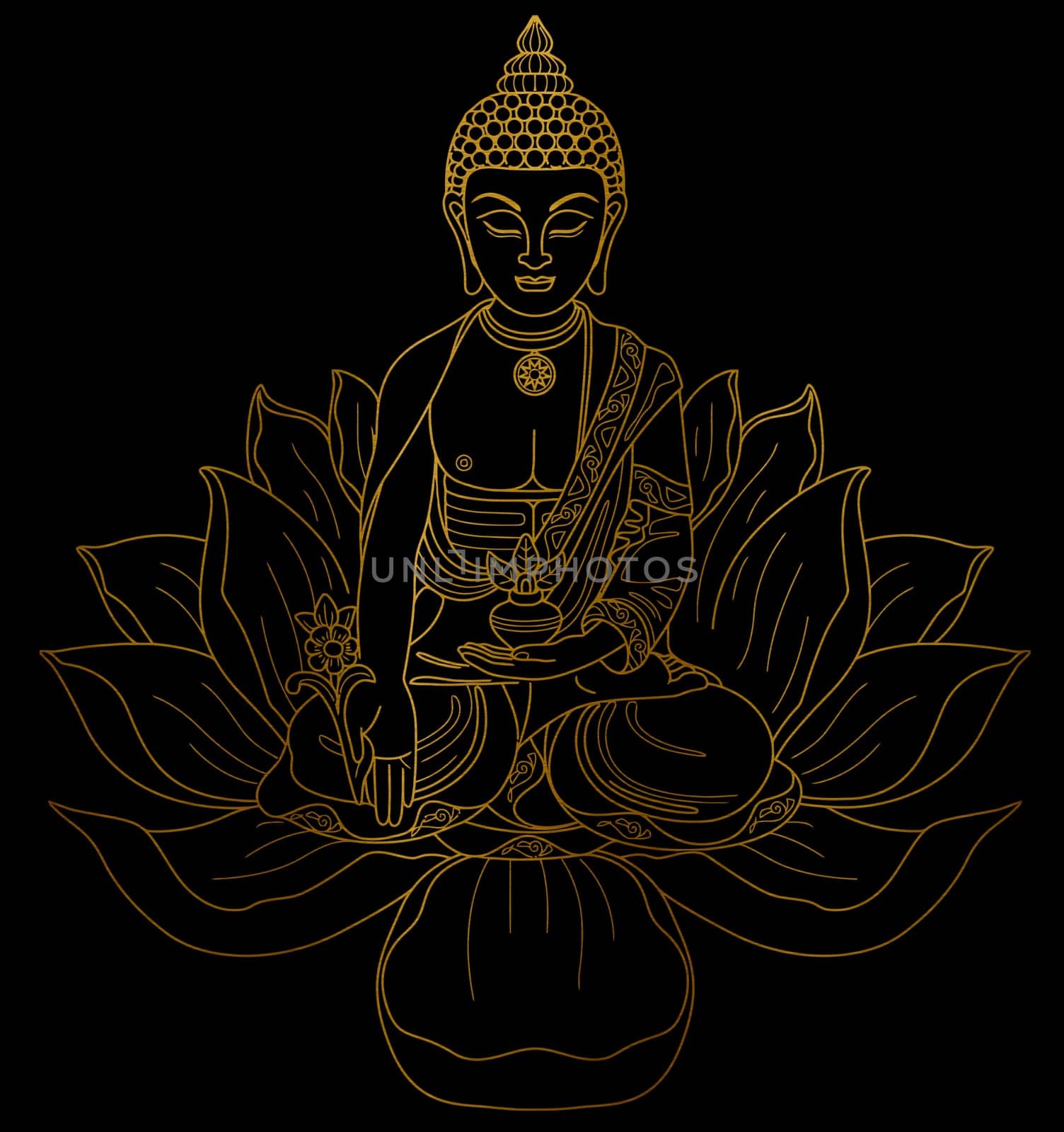 golden Buddha meditation zen metallic background chakra illustration