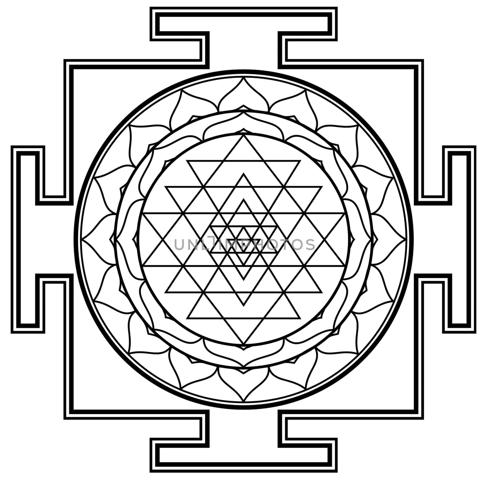 black white mandala sri yantra chakra tantra spirituality esoteric zen illustration
