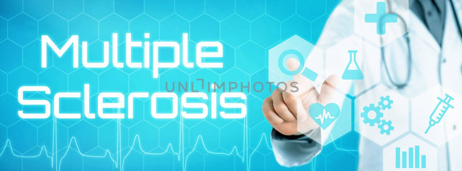 Doctor touching an icon on a futuristic interface - Multiple Sclerosis