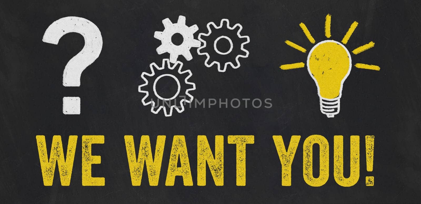 Question Mark, Gears, Light Bulb Concept - We want you