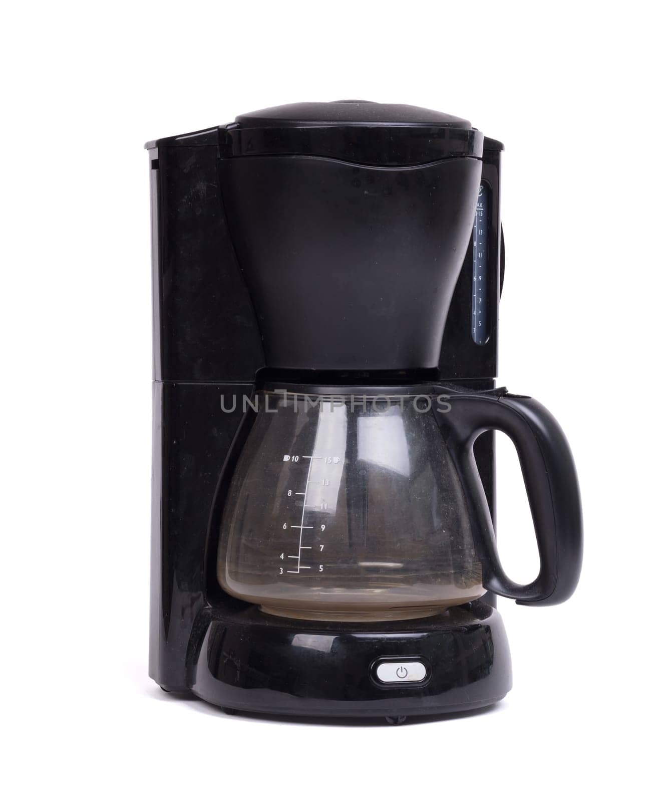 Old dirty coffee machine, isolated on a white background