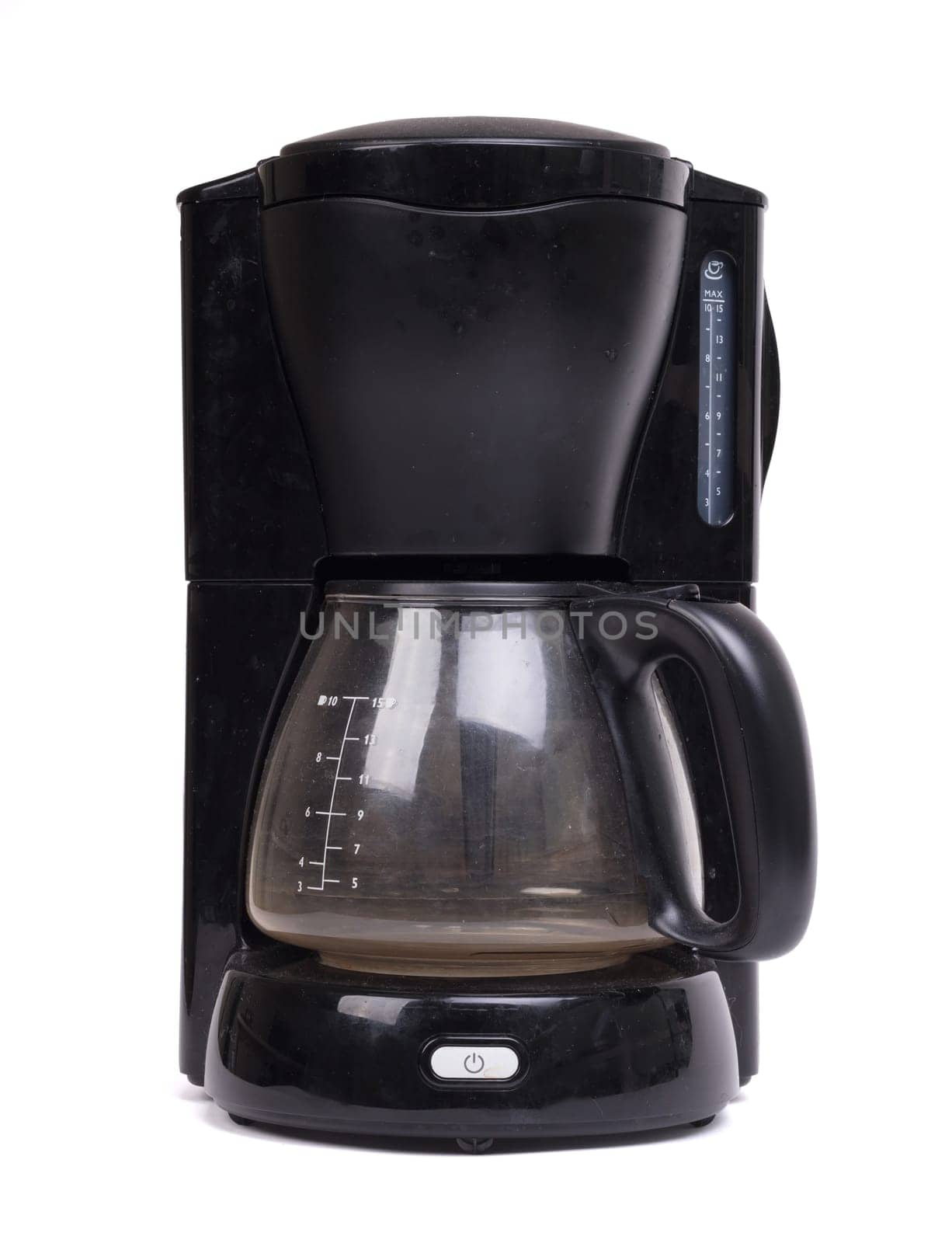 Old dirty coffee machine, isolated on a white background