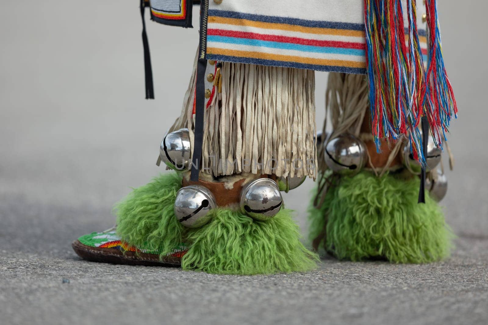 Milwaukee, Wisconsin, USA - September 8, 2018 The Indian Summer Festival, close up of traditional native american footwear at the pow wow.