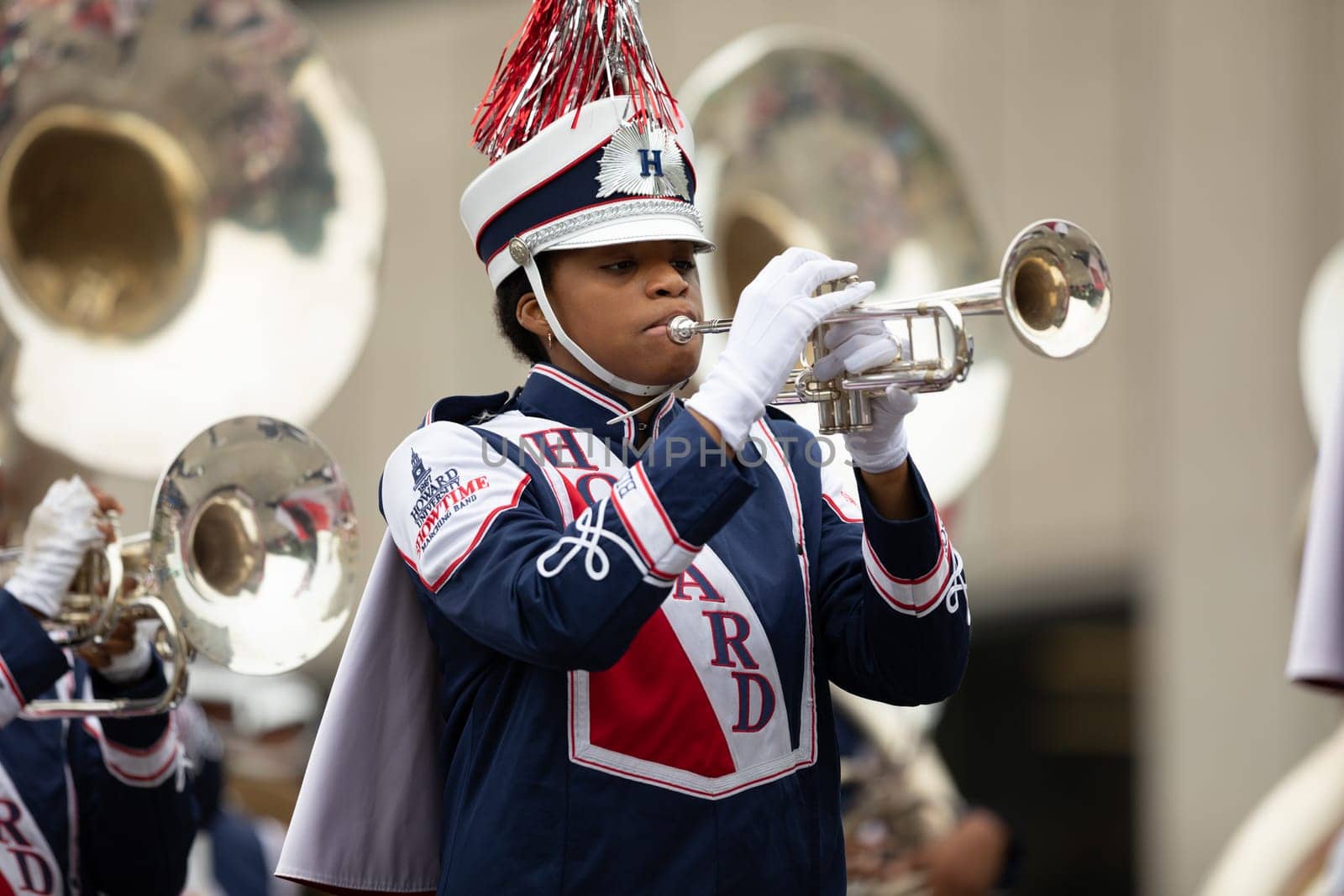 Indianapolis, Indiana, USA - September 22, 2018: The Circle City Classic Parade, Members of the Howard University Showtime Marching Band, performing at the parade