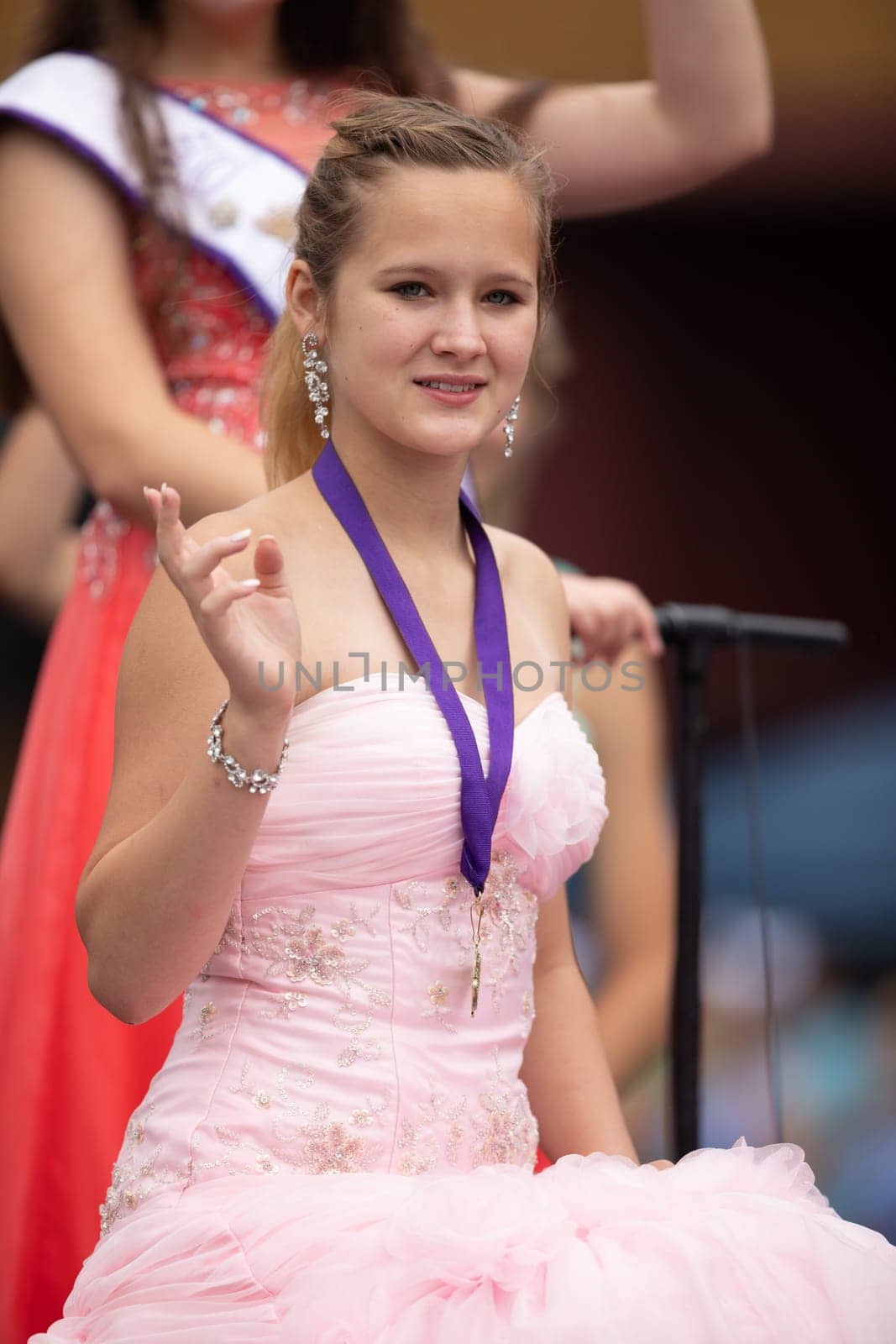 Peru, Indiana, USA - July 21, 2018 The Beauty queens going down the road at the Circus City Festival Parade
