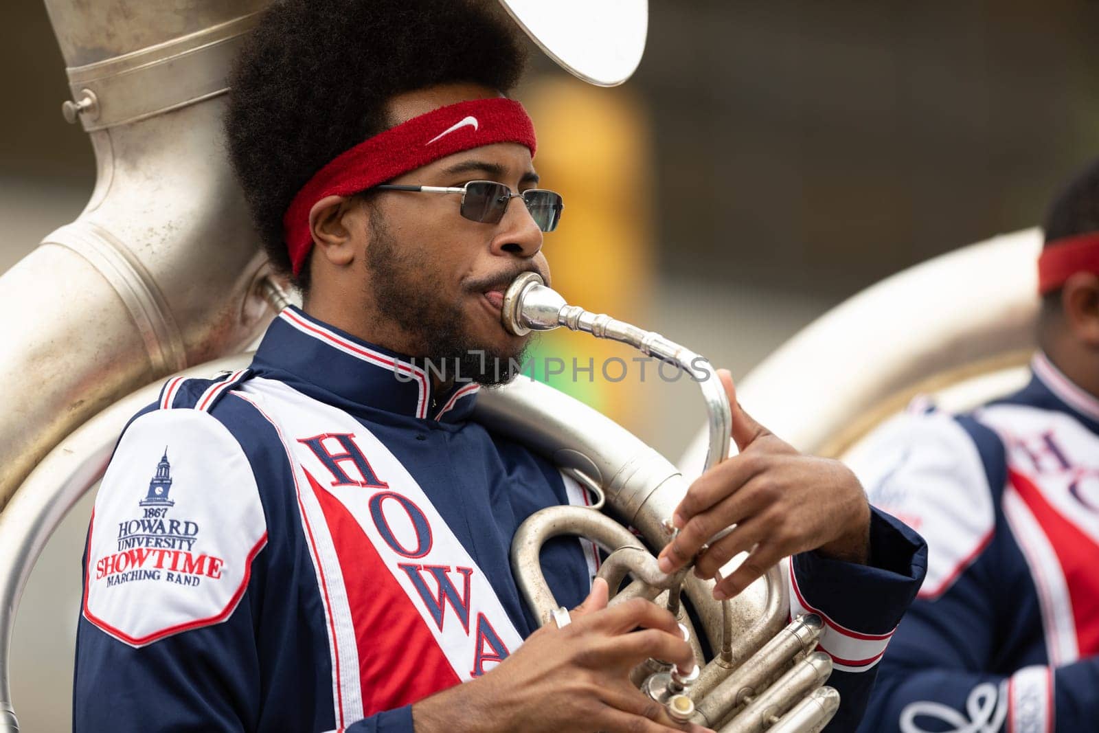 Indianapolis, Indiana, USA - September 22, 2018: The Circle City Classic Parade, Members of the Howard University Showtime Marching Band, performing at the parade