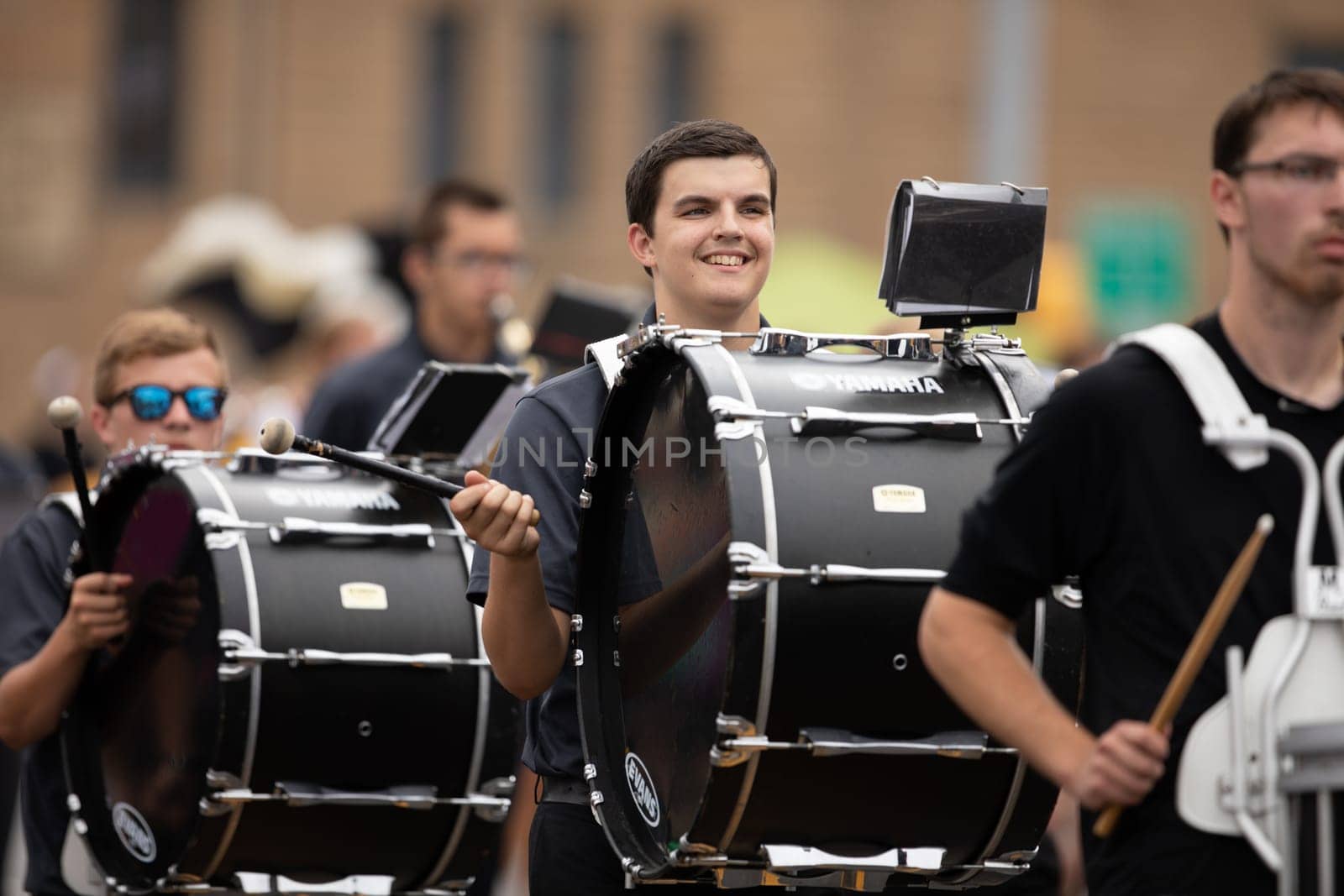 Peru, Indiana, USA - July 21, 2018 Members of the Peru High School Tiger Marching Band gat the Circus City Festival Parade