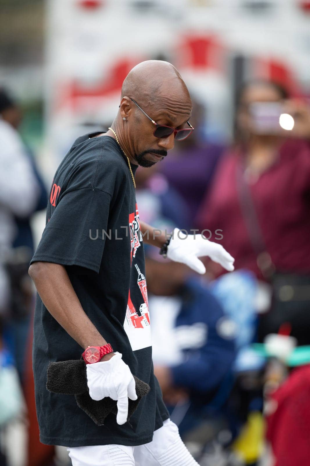 Indianapolis, Indiana, USA - September 22, 2018: The Circle City Classic Parade, African american man on roller skates dancing during the parade