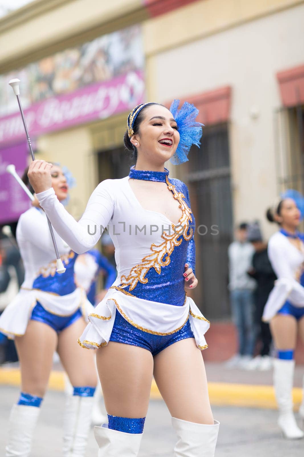 Matamoros, Tamaulipas, Mexico - November 20, 2018: The November 20 Parade, Mexican Cheerleaders dancing during the parade