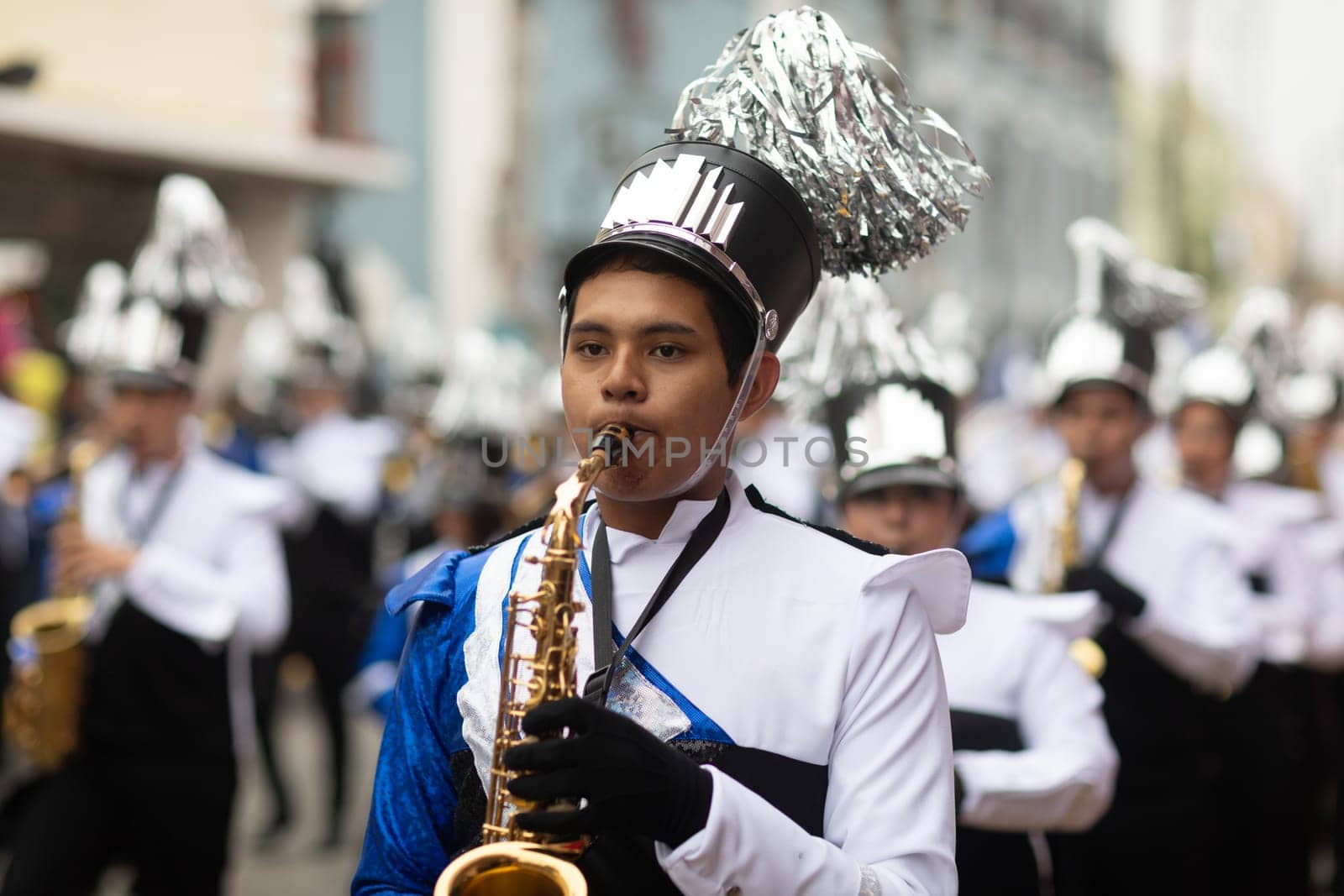 Matamoros, Tamaulipas, Mexico - November 20, 2018: The November 20 Parade, Marching Band performing at the parade
