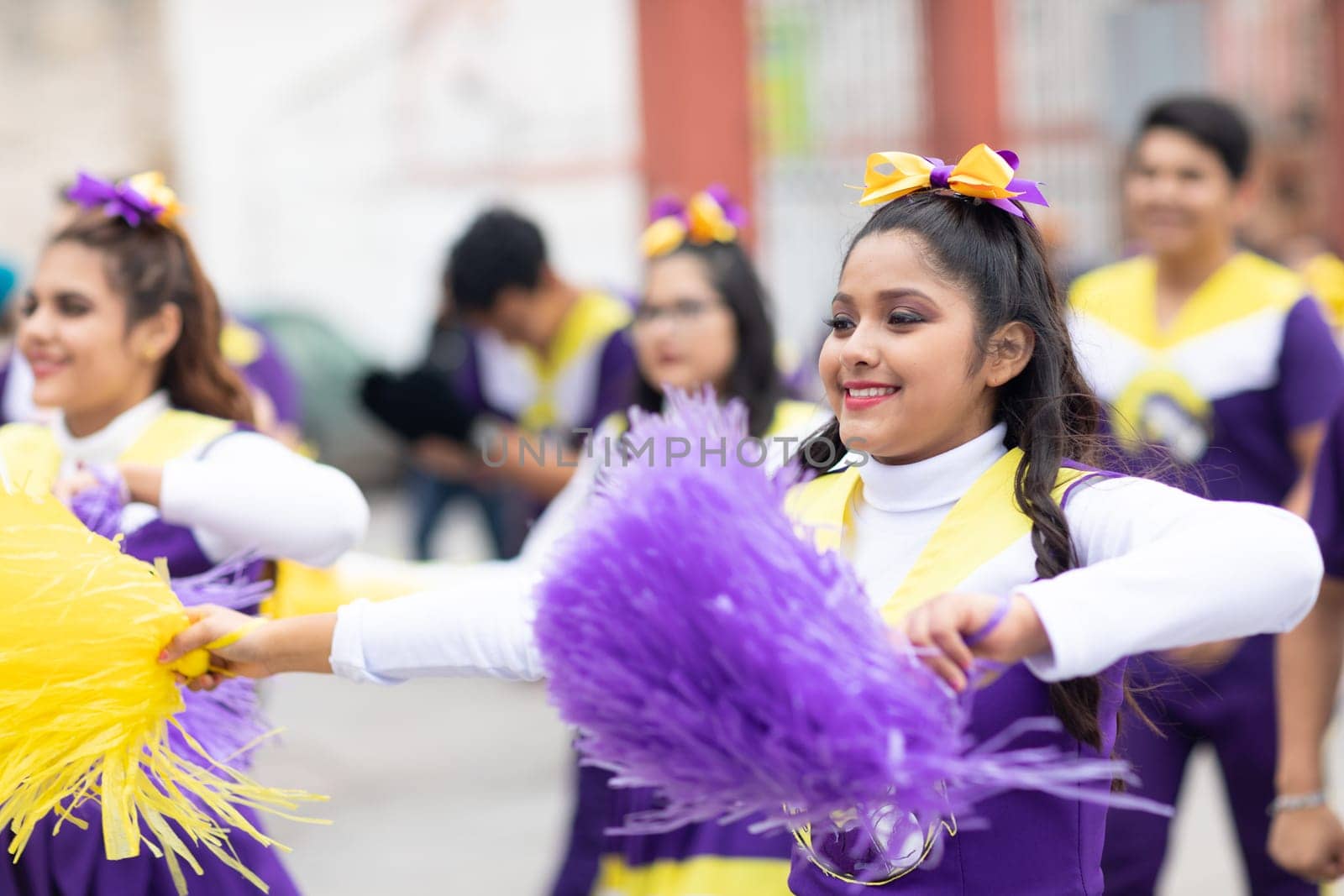 Matamoros, Tamaulipas, Mexico - November 20, 2018: The November 20 Parade, Mexican Cheerleaders dancing during the parade
