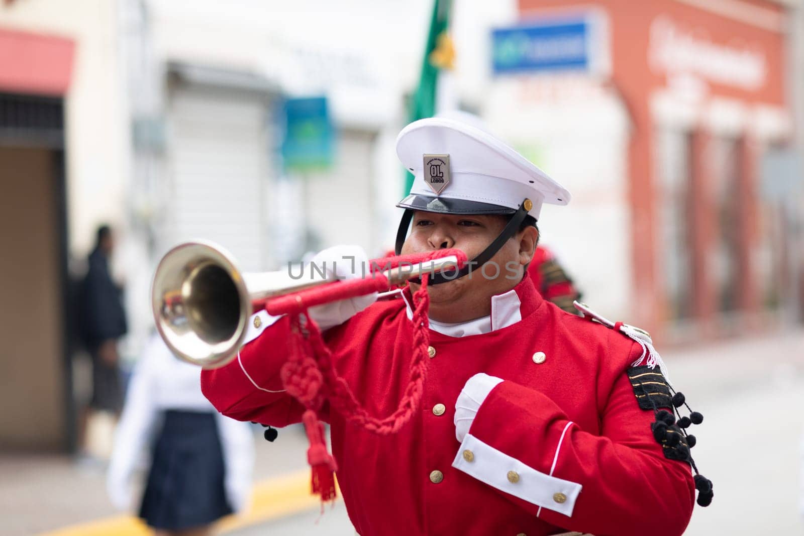 Matamoros, Tamaulipas, Mexico - November 20, 2018: The November 20 Parade, Marching Band performing at the parade
