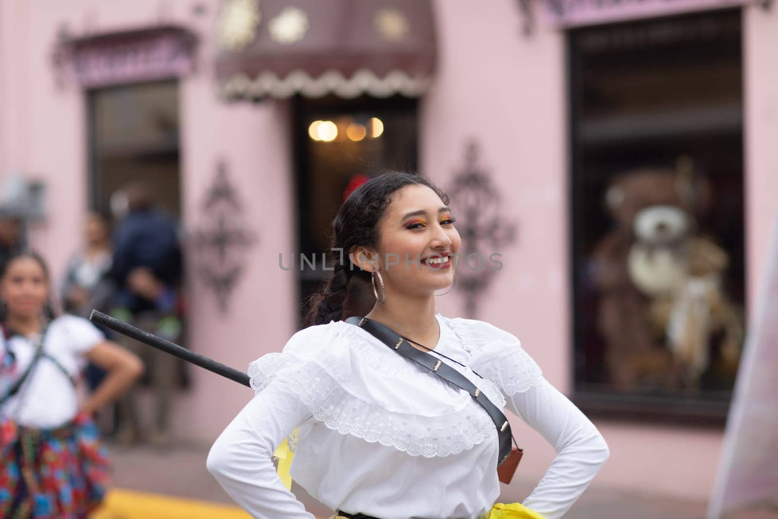Matamoros, Tamaulipas, Mexico - November 20, 2018: The November 20 Parade, Young women wearing traditional Mexican clothing dancing