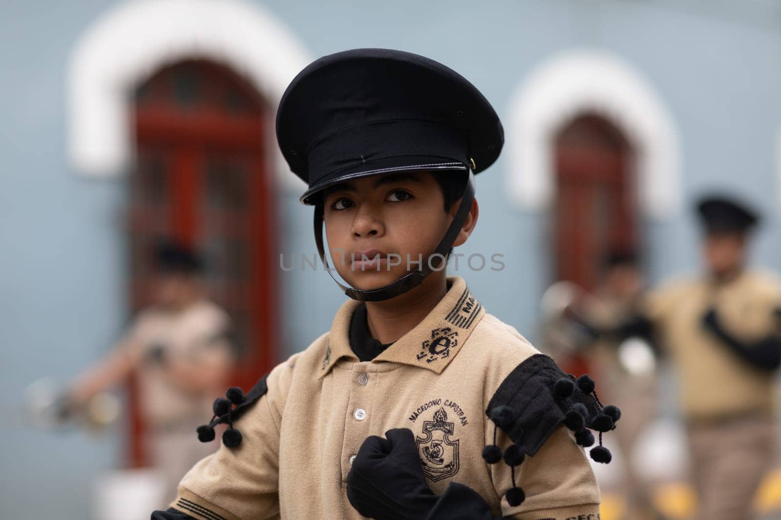 Matamoros, Tamaulipas, Mexico - November 20, 2018: The November 20 Parade, Marching Band with military Style uniform performing at the parade