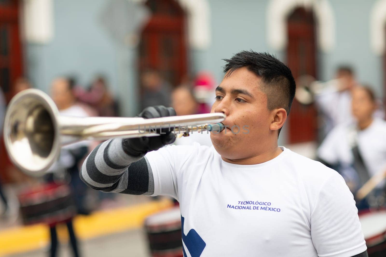 Matamoros, Tamaulipas, Mexico - November 20, 2018: The November 20 Parade, Marching Band performing at the parade