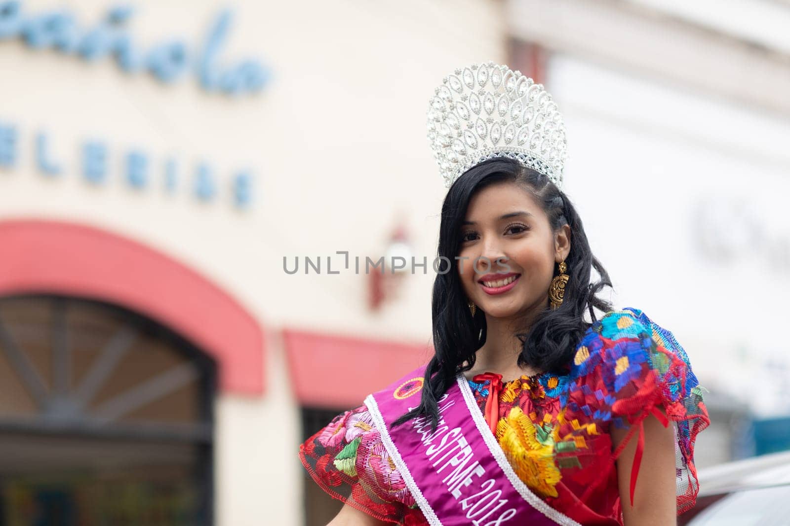 Matamoros, Tamaulipas, Mexico - November 20, 2018: The November 20 Parade, Young woman Beauty queen wearing traditional mexican clothing