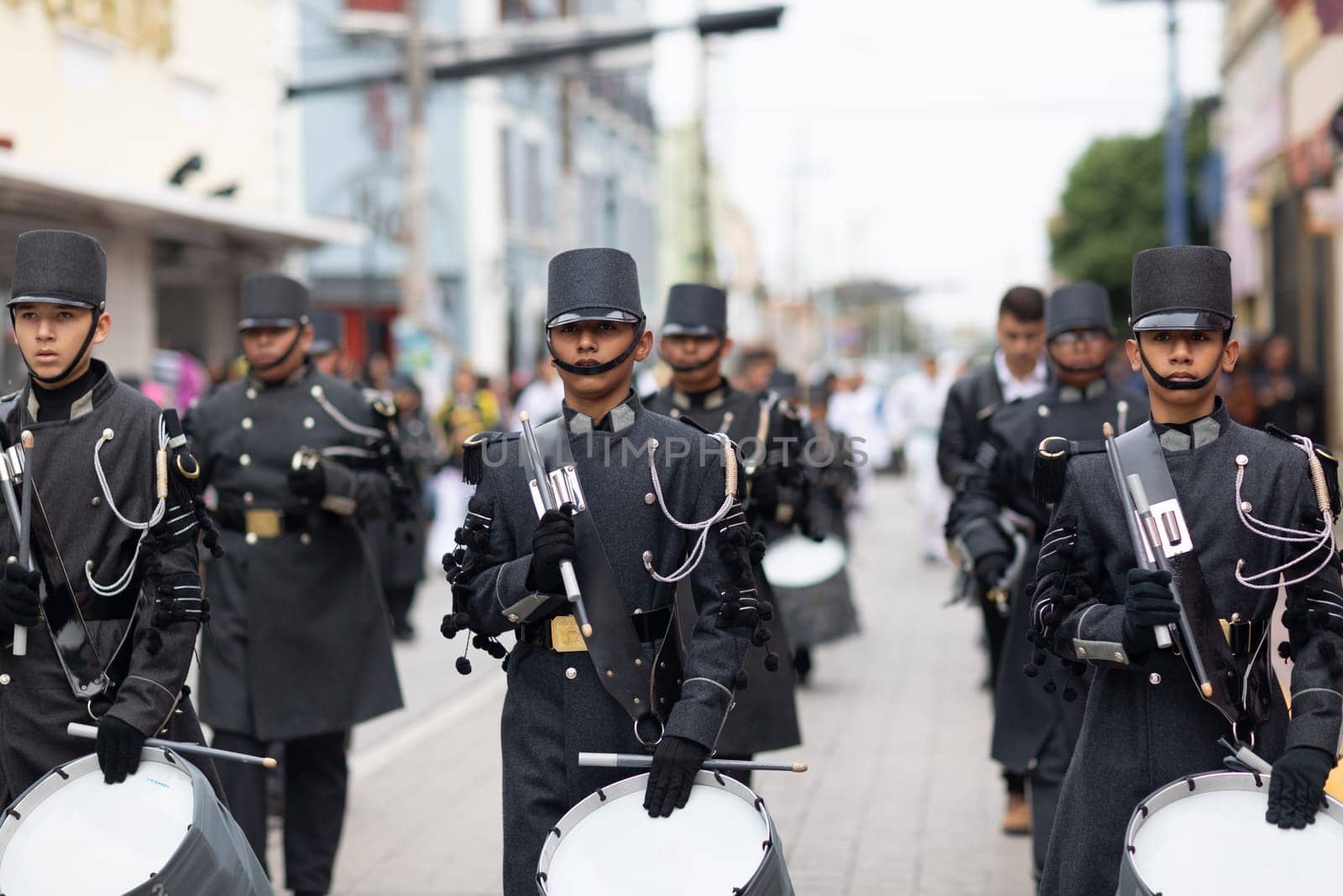 Matamoros, Tamaulipas, Mexico - November 20, 2018: The November 20 Parade, Marching Band with military Style uniform performing at the parade