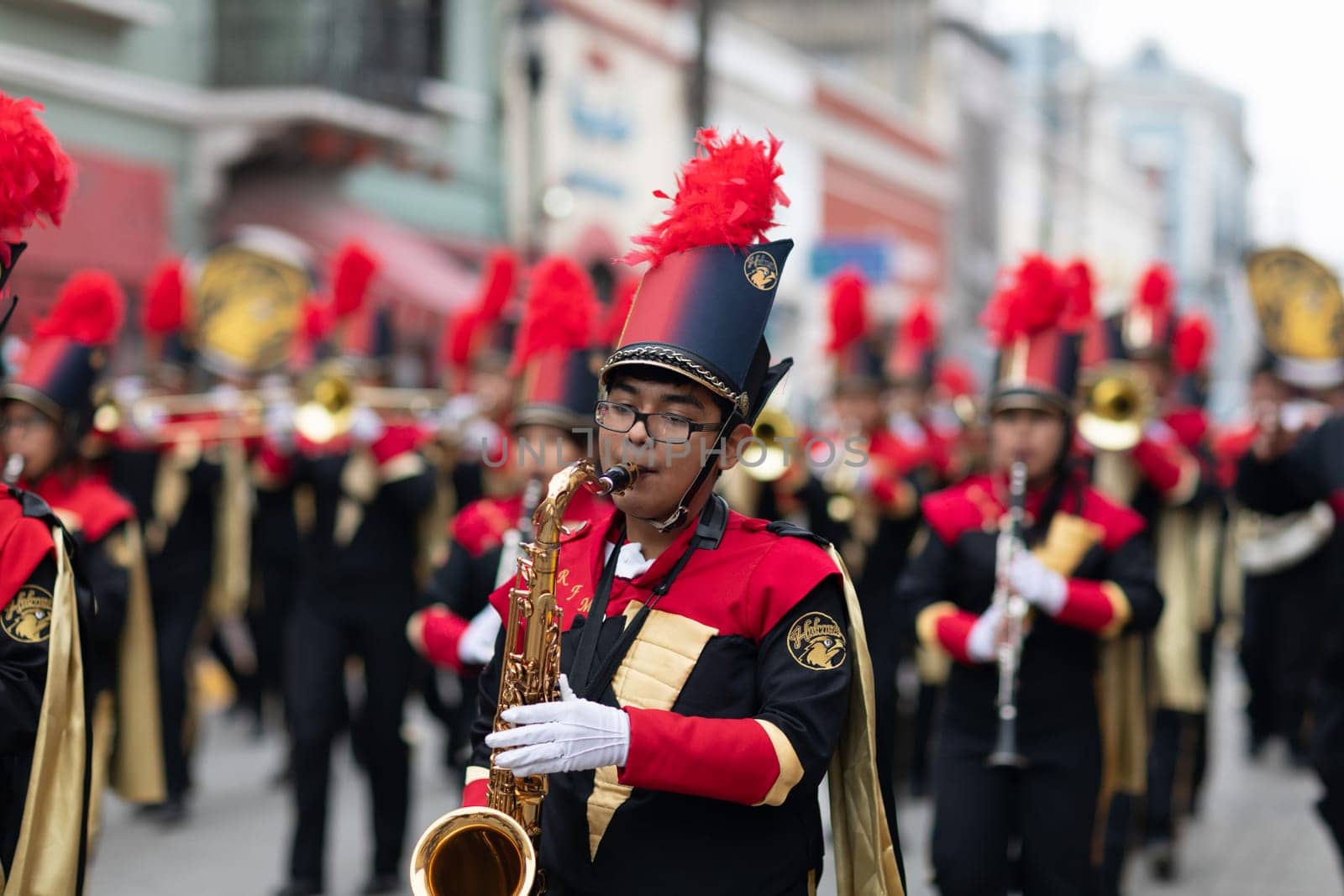 Matamoros, Tamaulipas, Mexico - November 20, 2018: The November 20 Parade, Marching Band performing at the parade