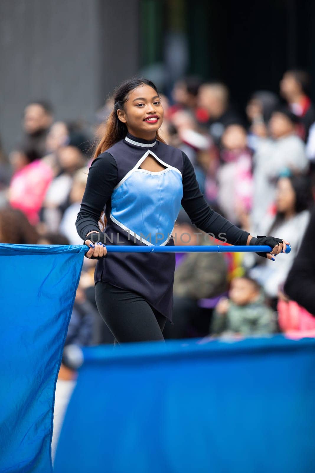 Houston, Texas, USA - November 22, 2018 The H-E-B Thanksgiving Day Parade, Members of the Elsik Mighty Ram Band, performing at the parade