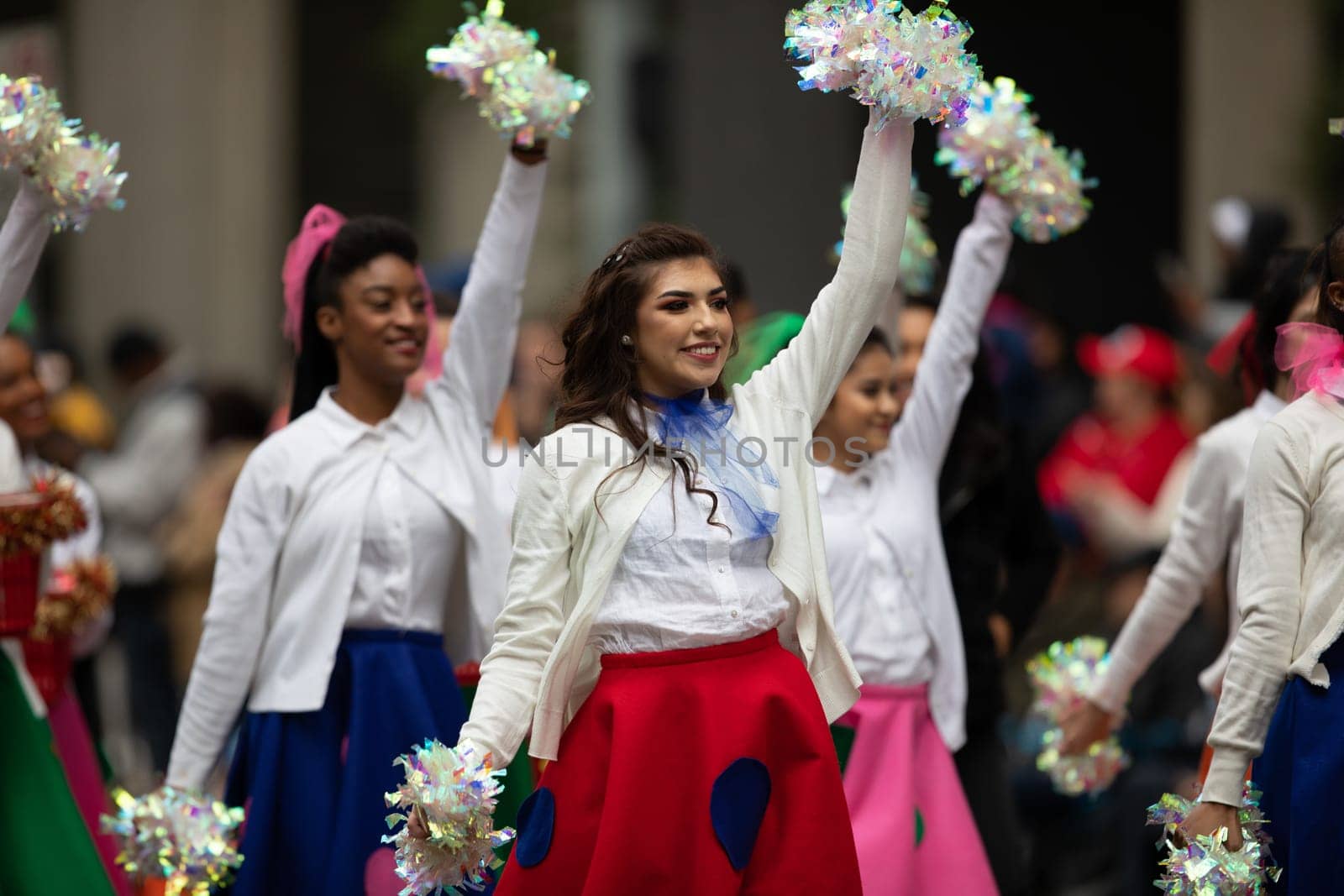 Houston, Texas, USA - November 22, 2018 The H-E-B Thanksgiving Day Parade, Members of the Spring High School Starlettes dance group performing at the parade