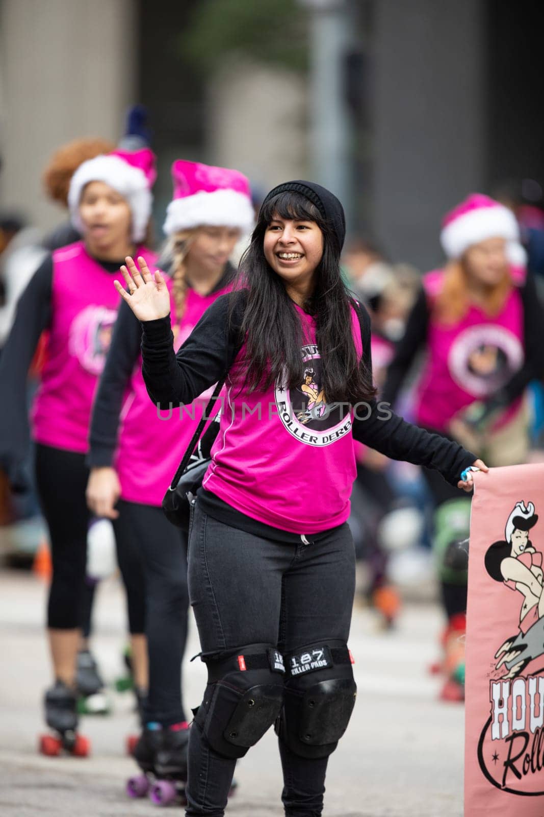 Houston, Texas, USA - November 22, 2018 The H-E-B Thanksgiving Day Parade, Members of the Houston.Roller Derby waving at the spectators