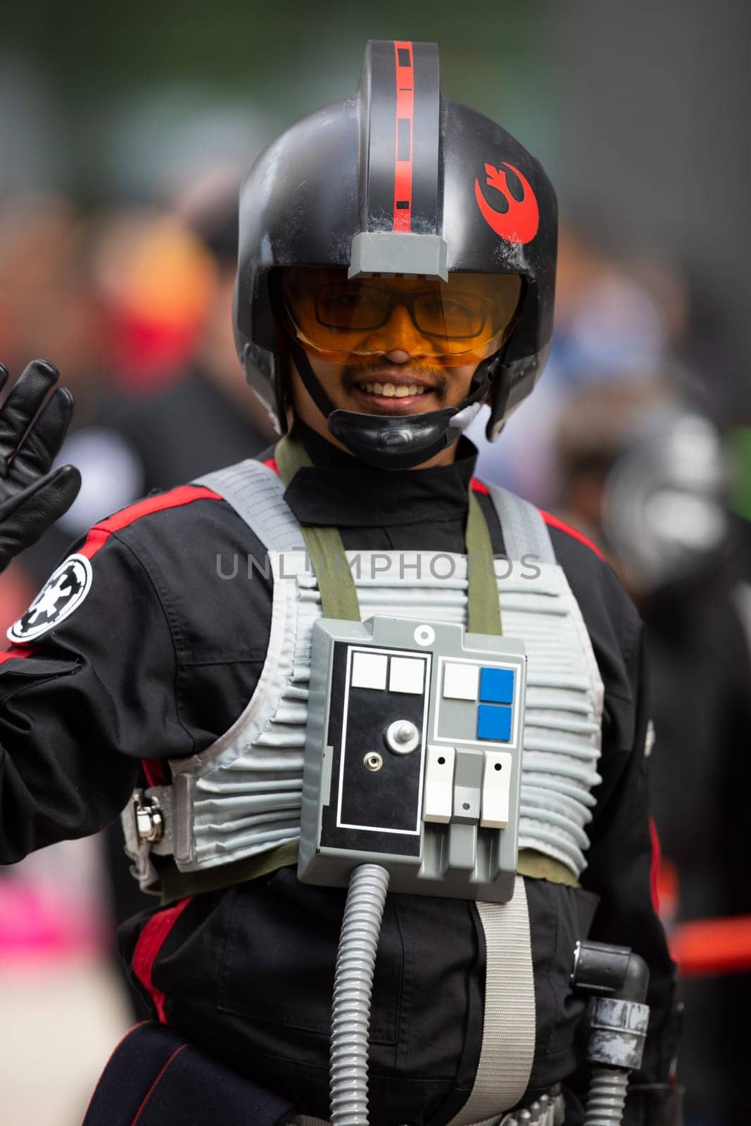 Houston, Texas, USA - November 22, 2018 The H-E-B Thanksgiving Day Parade, People dress up as star wars characters, Imperial Fighter Pilot