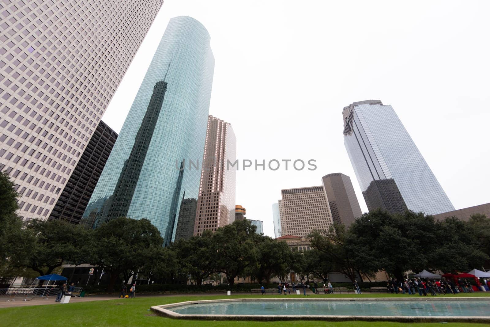Houston Skyline as seen from Hermann Square with wide-angle lens