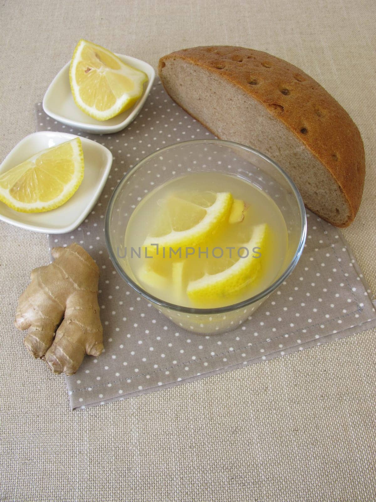 Kvass, homemade bread beer with ginger and lemon