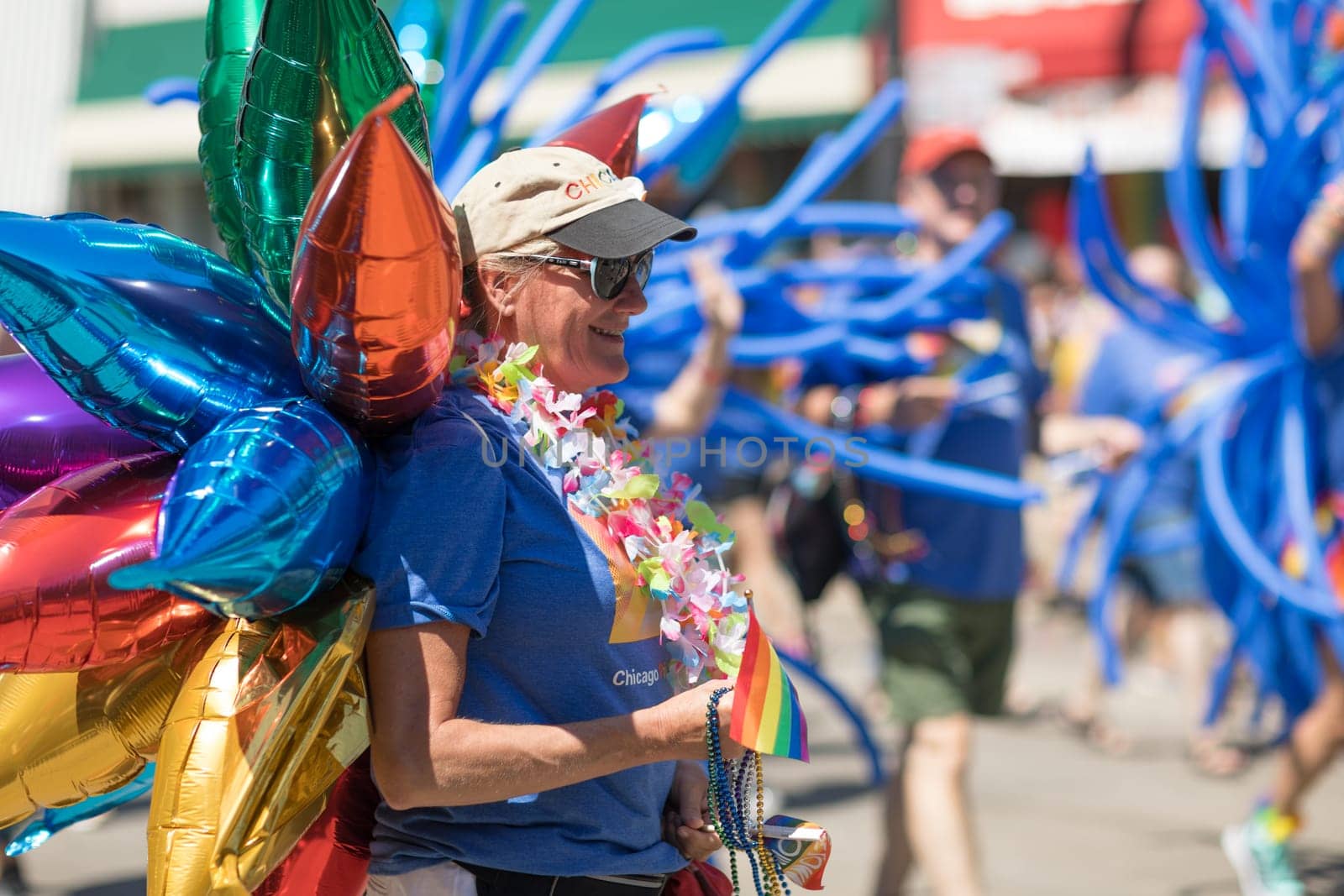 Chicago, Illinois, USA - June 24, 2018: the LGBTQ Pride Parade, People wearing colorfull outfits, celebrating on the streets of Chicago