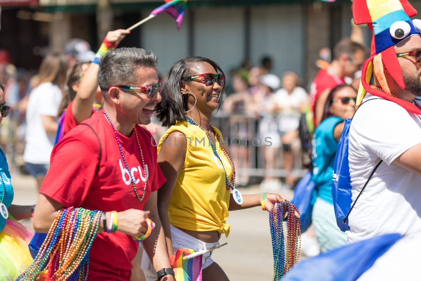 Chicago, Illinois, USA - June 24, 2018: the LGBTQ Pride Parade, People wearing colorfull outfits, celebrating on the streets of Chicago