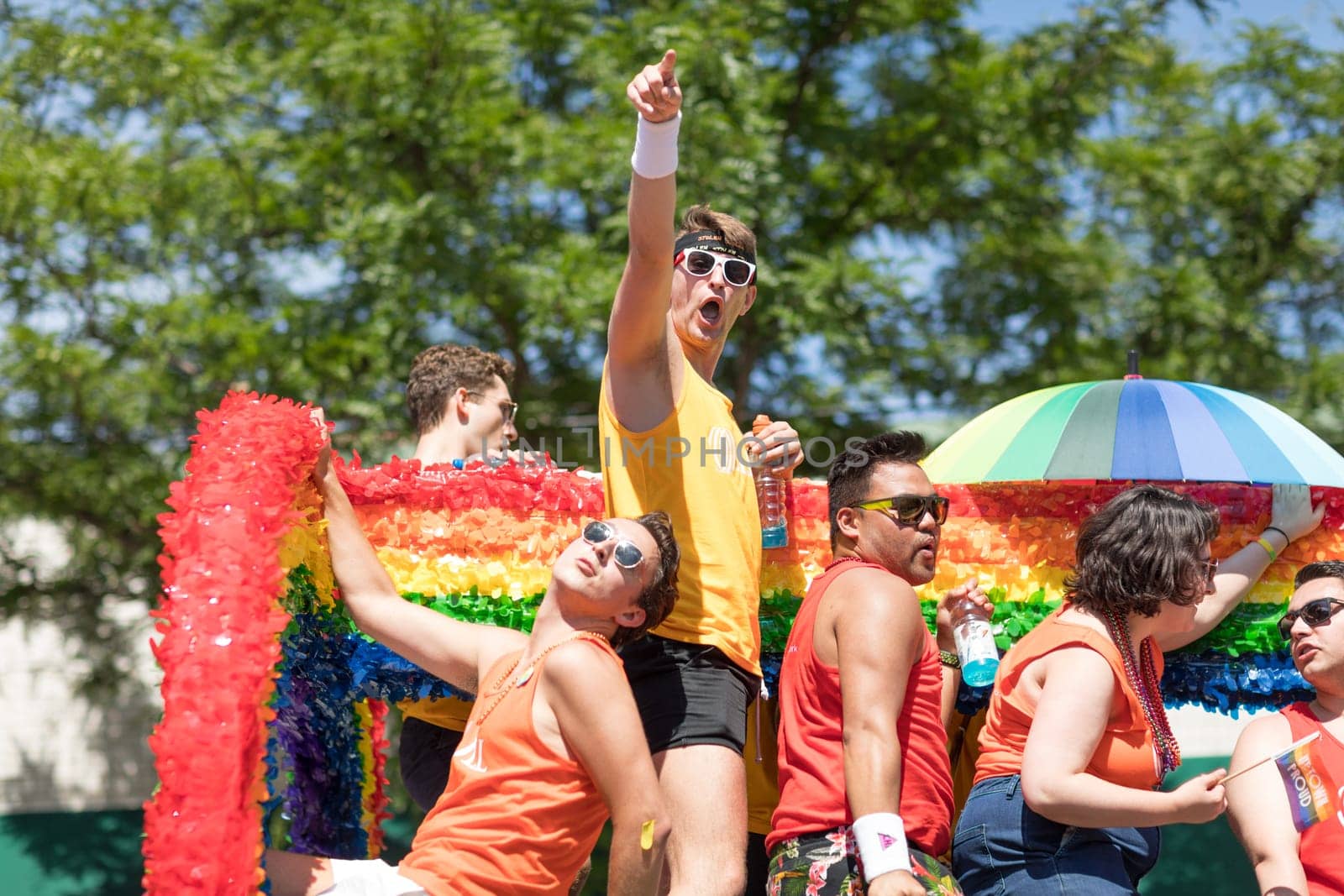 Chicago, Illinois, USA - June 24, 2018: the LGBTQ Pride Parade, People wearing colorfull outfits, celebrating on the streets of Chicago