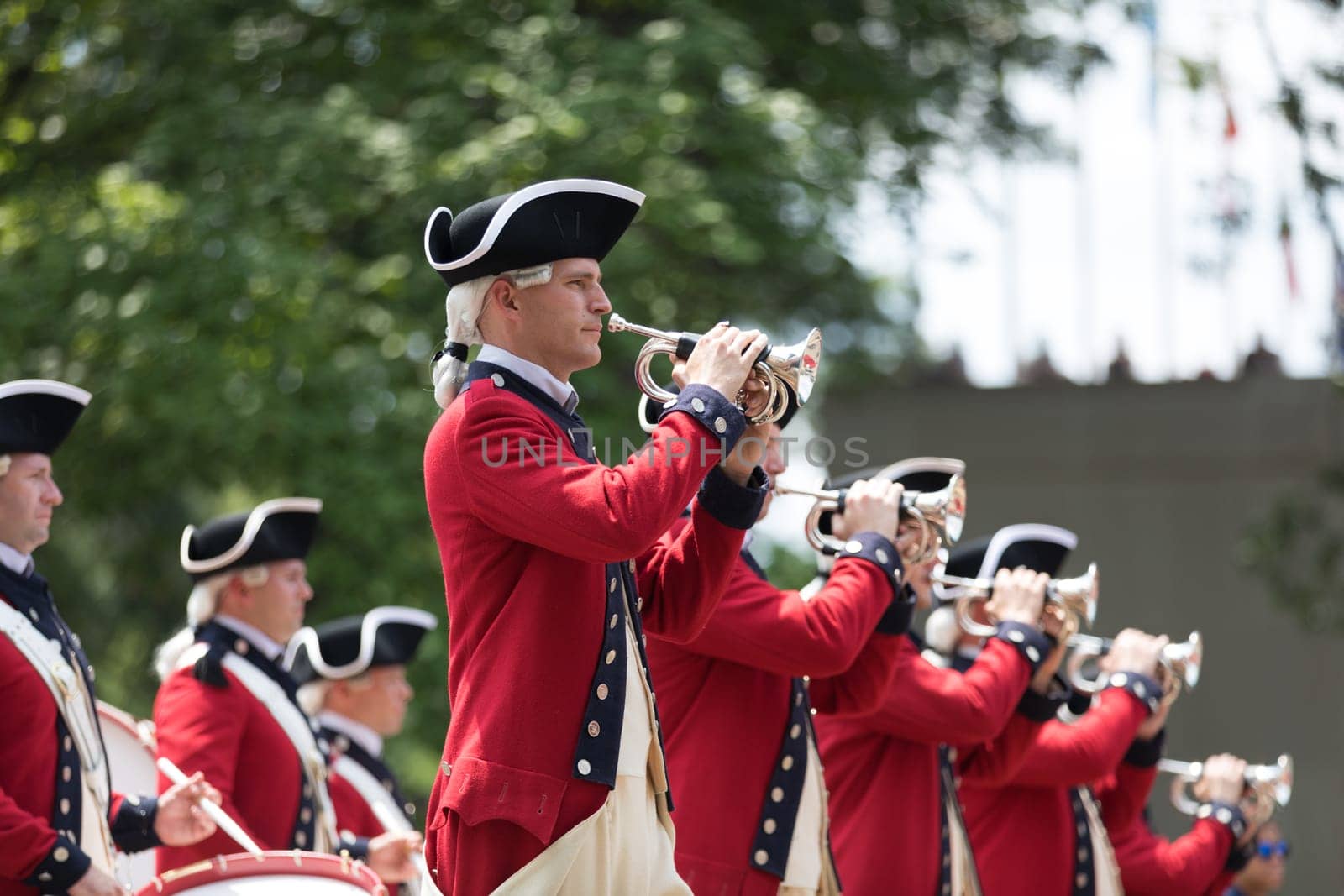 Washington, D.C., USA - July 4, 2018, The National Independence Day Parade, The Old Guard Fife and Drum Corps marching down Constitution Avenue