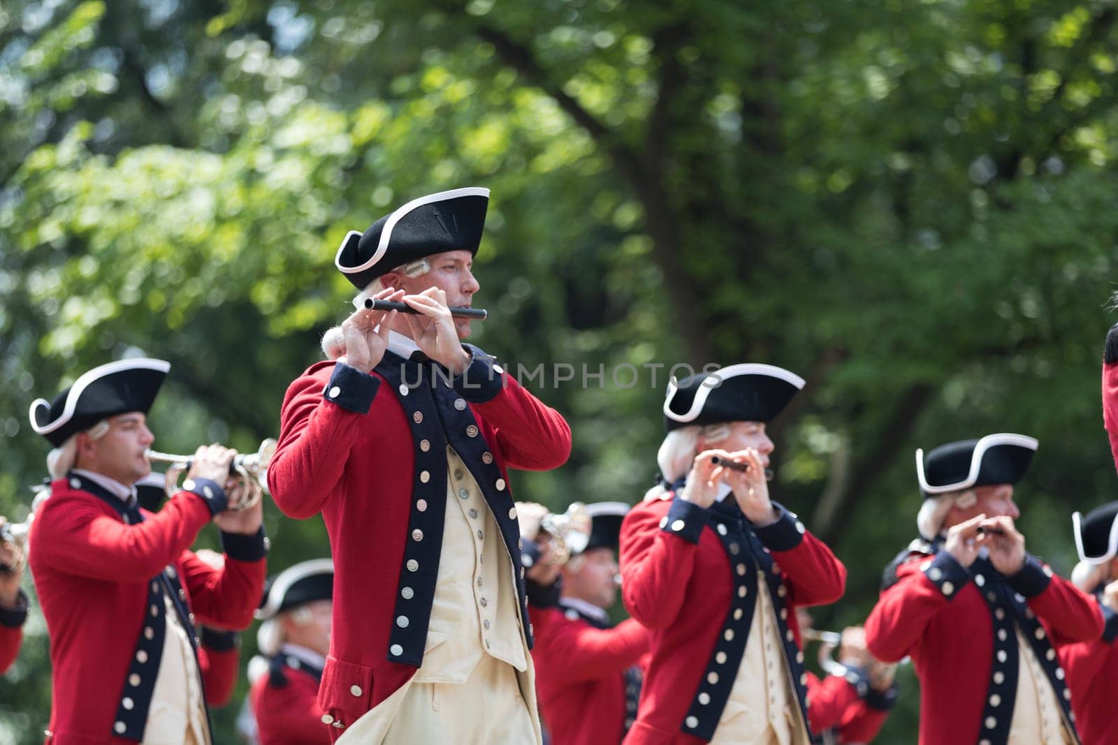 Washington, D.C., USA - July 4, 2018, The National Independence Day Parade, The Old Guard Fife and Drum Corps marching down Constitution Avenue