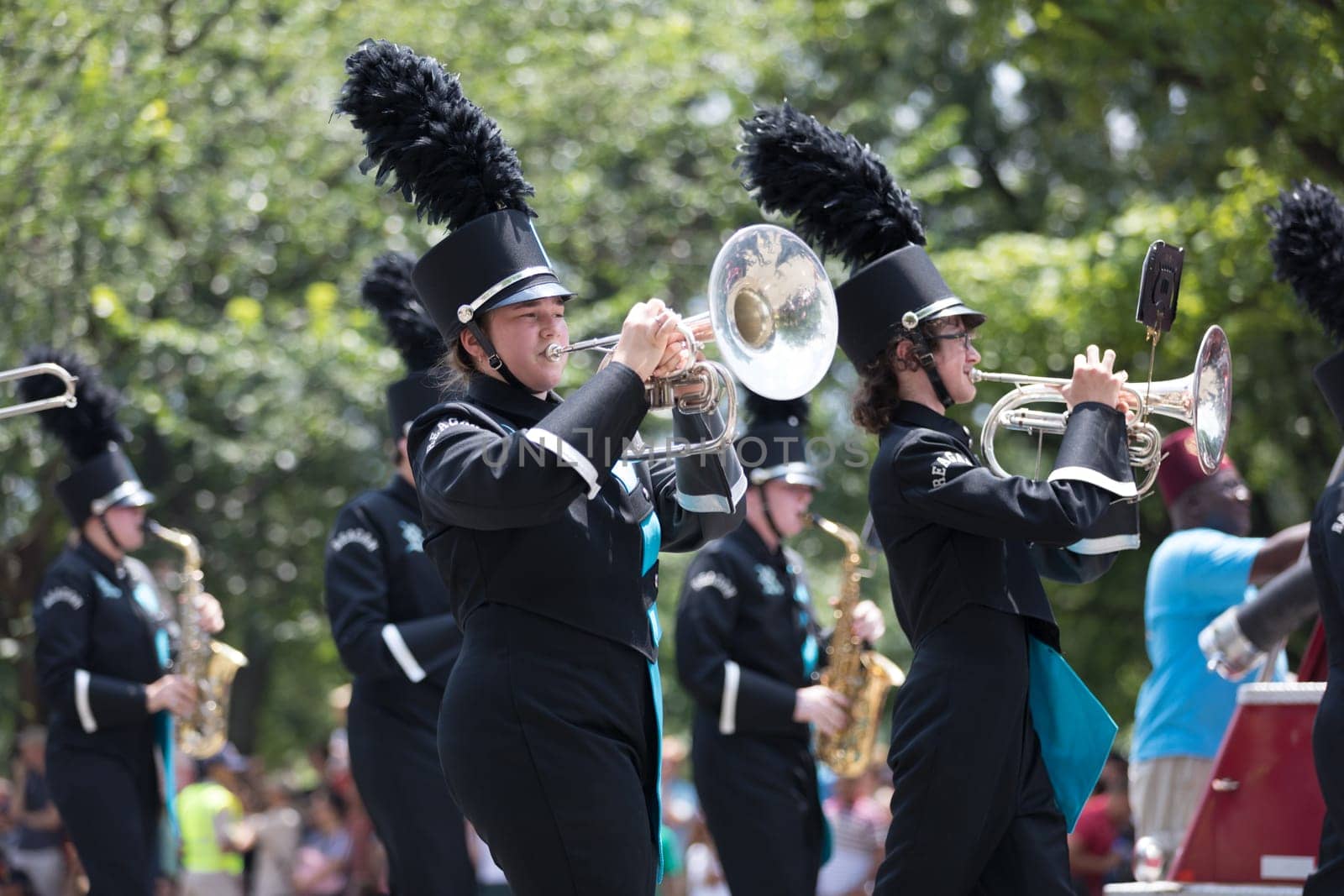Washington, D.C., USA - July 4, 2018, The National Independence Day Parade, The Ronald Reagan High School, Band Of Raiders, from Pfafftown, North Carolina