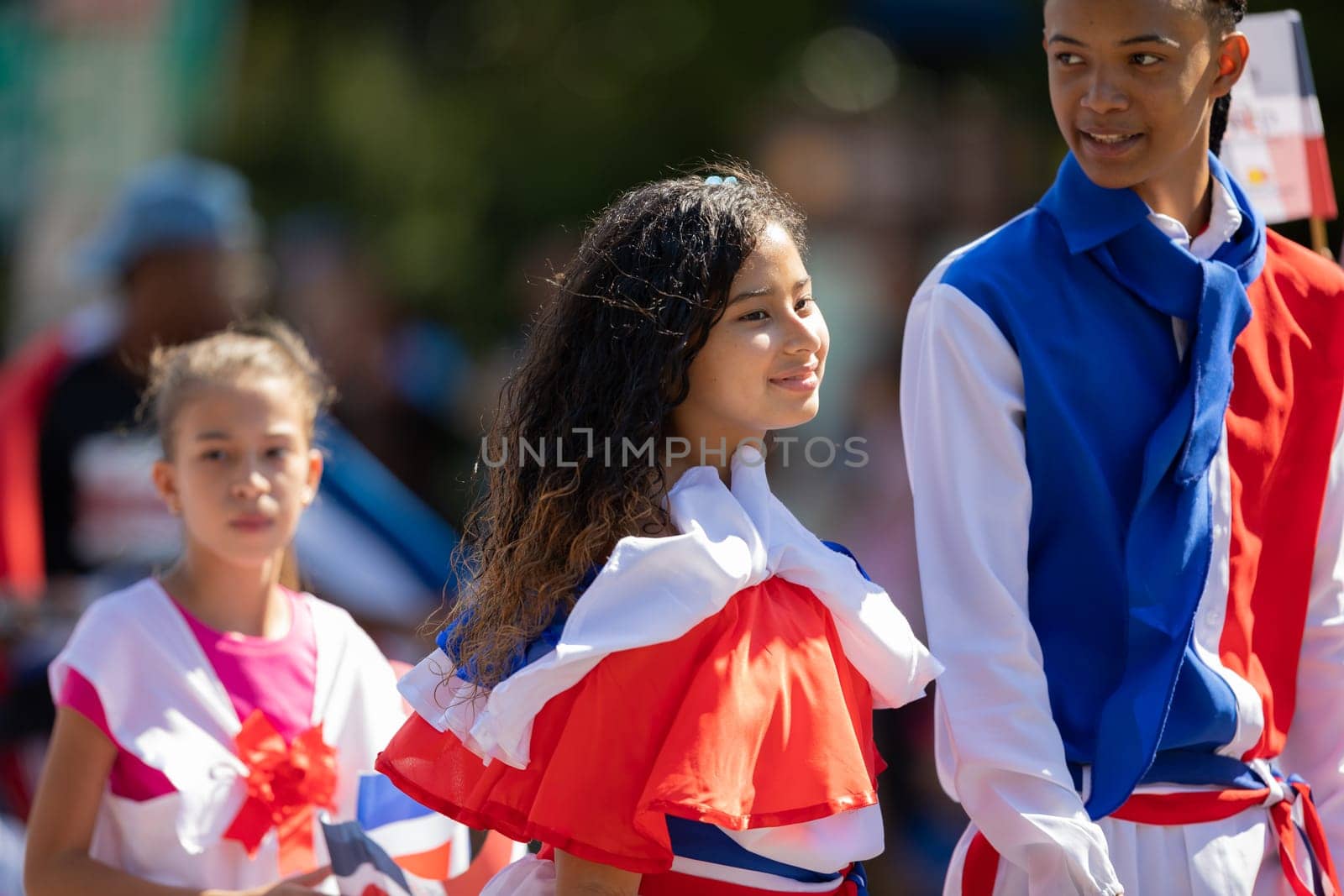 Washington, D.C., USA - September 29, 2018: The Fiesta DC Parade, Woman wearing traditional clothing from the Dominican Republic