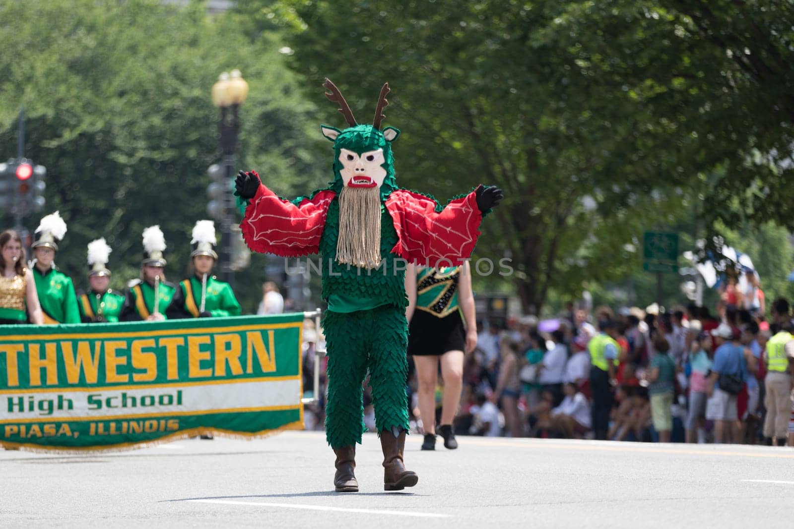 Washington, D.C., USA - July 4, 2018, The National Independence Day Parade, The Southwestern High School marching band, from Paisa, Illinois